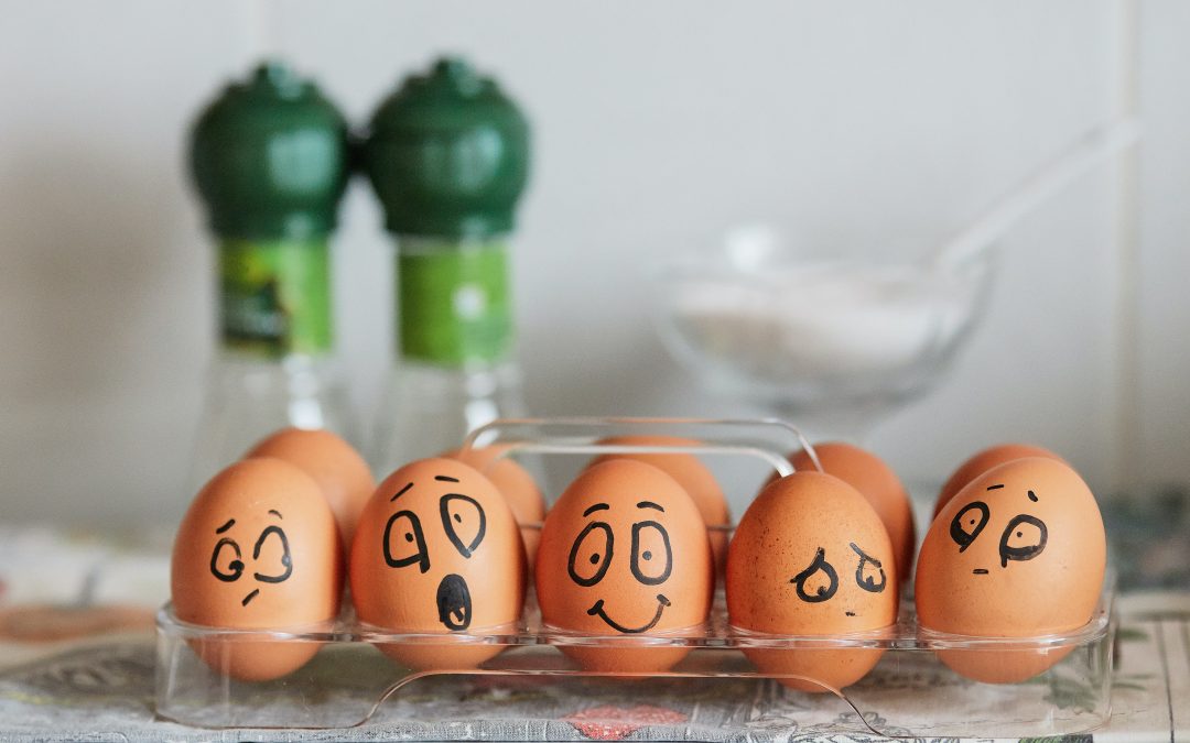 brown eggs with faces