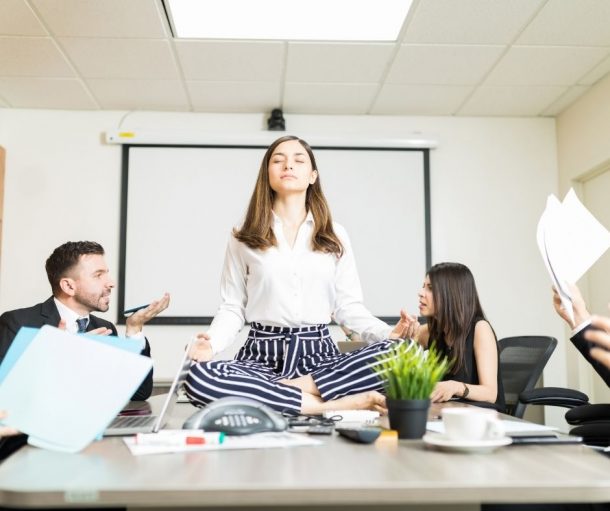 women calm at office